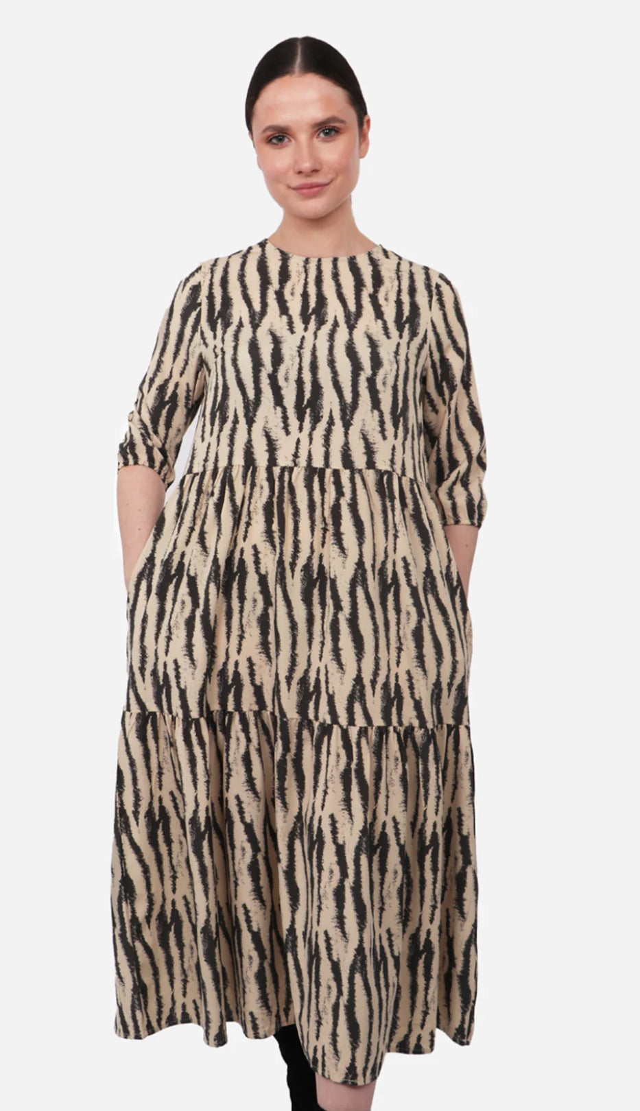 Zebra Print Short Sleeve Tiered Dress