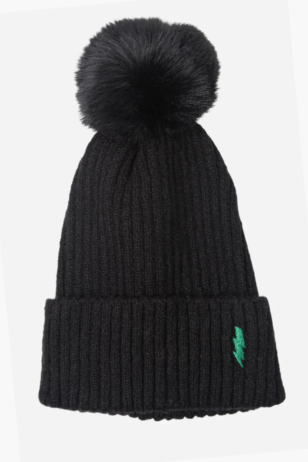 Black Pom Pom Hat - Green Lightning