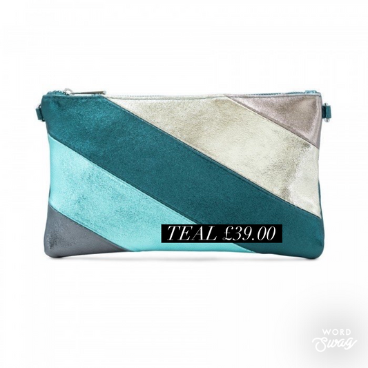 Metallic Leather striped clutch bag