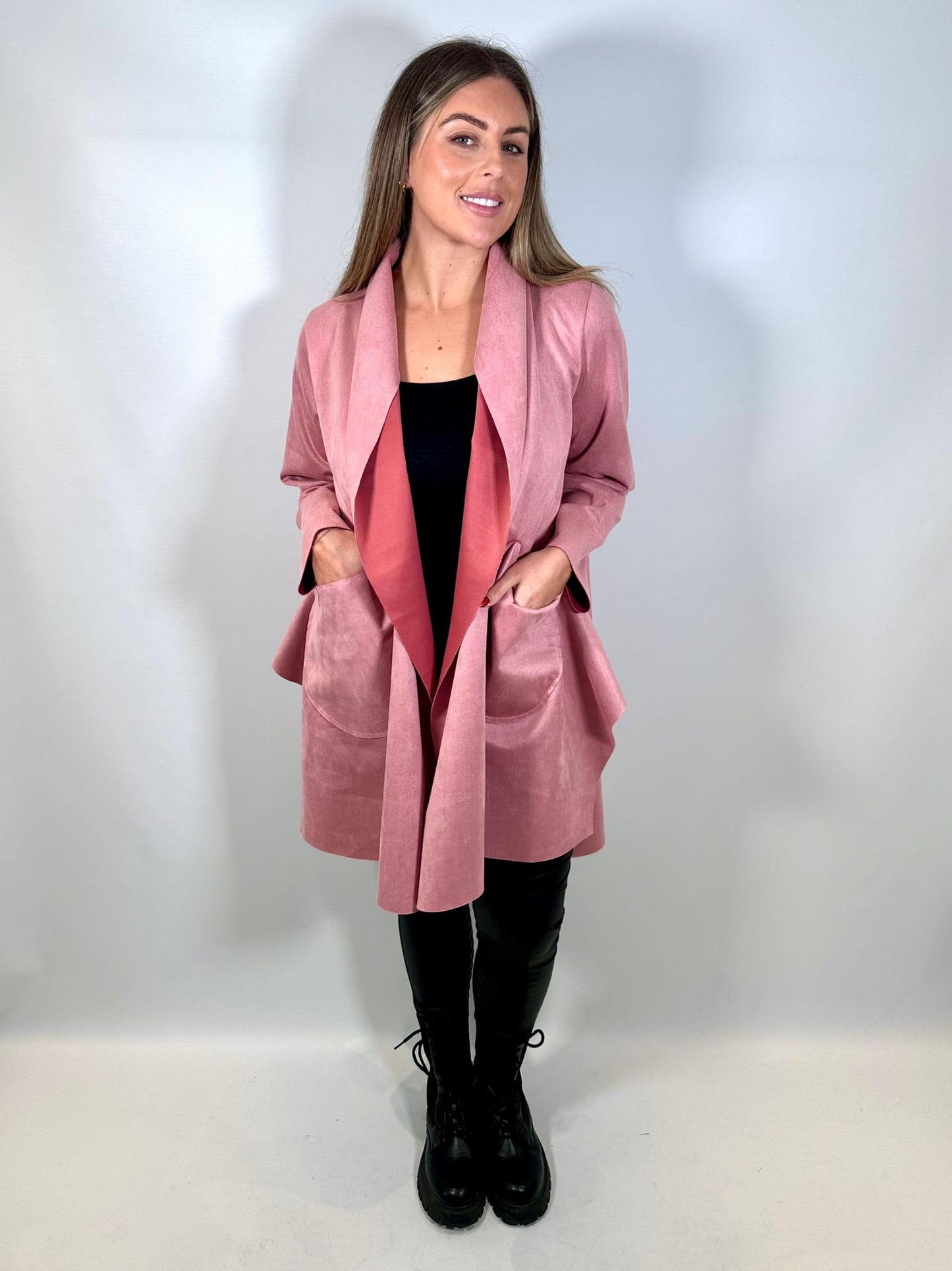 Melinda - Suede Look Waterfall Coat